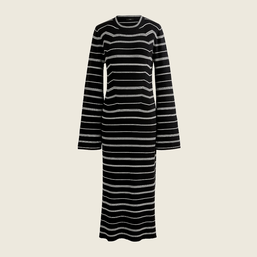 J Crew sz XS X-Small Knit Ribbed Sweater Dress Mixed Black and White Stripe